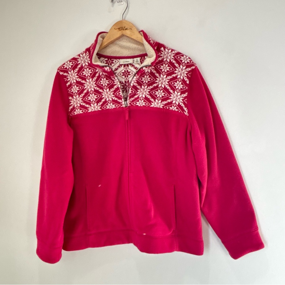 L.L Bean Women's Fleece Fair Isle Full Zip Jacket Size XL Cozy Festive Holiday